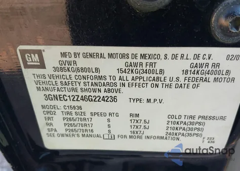 2006 Chevrolet Avalanche 1500 Z66 из США, поврежденный, VIN 3GNEC12Z46G224236
